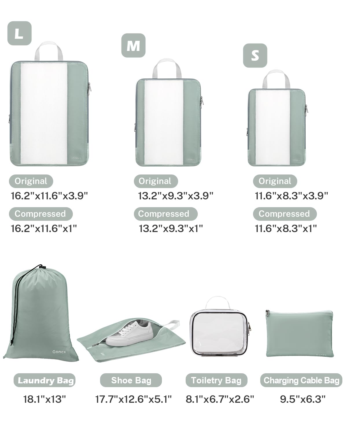 Foto 3 | Juego De Cubos De Embalaje De Compresión Gonex 8 Para Viajes, Color Gris - Venta Internacional.