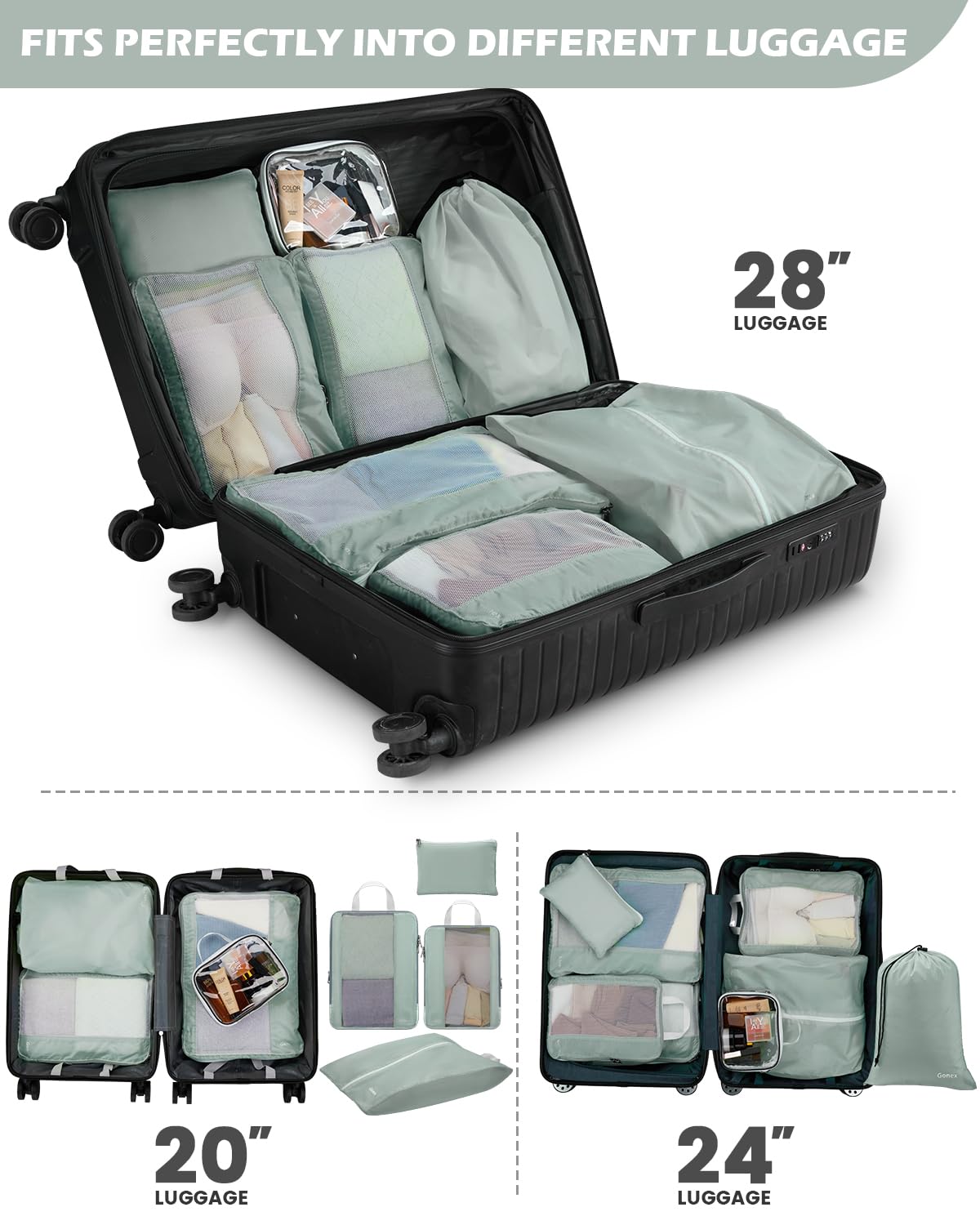 Foto 7 | Juego De Cubos De Embalaje De Compresión Gonex 8 Para Viajes, Color Gris - Venta Internacional.