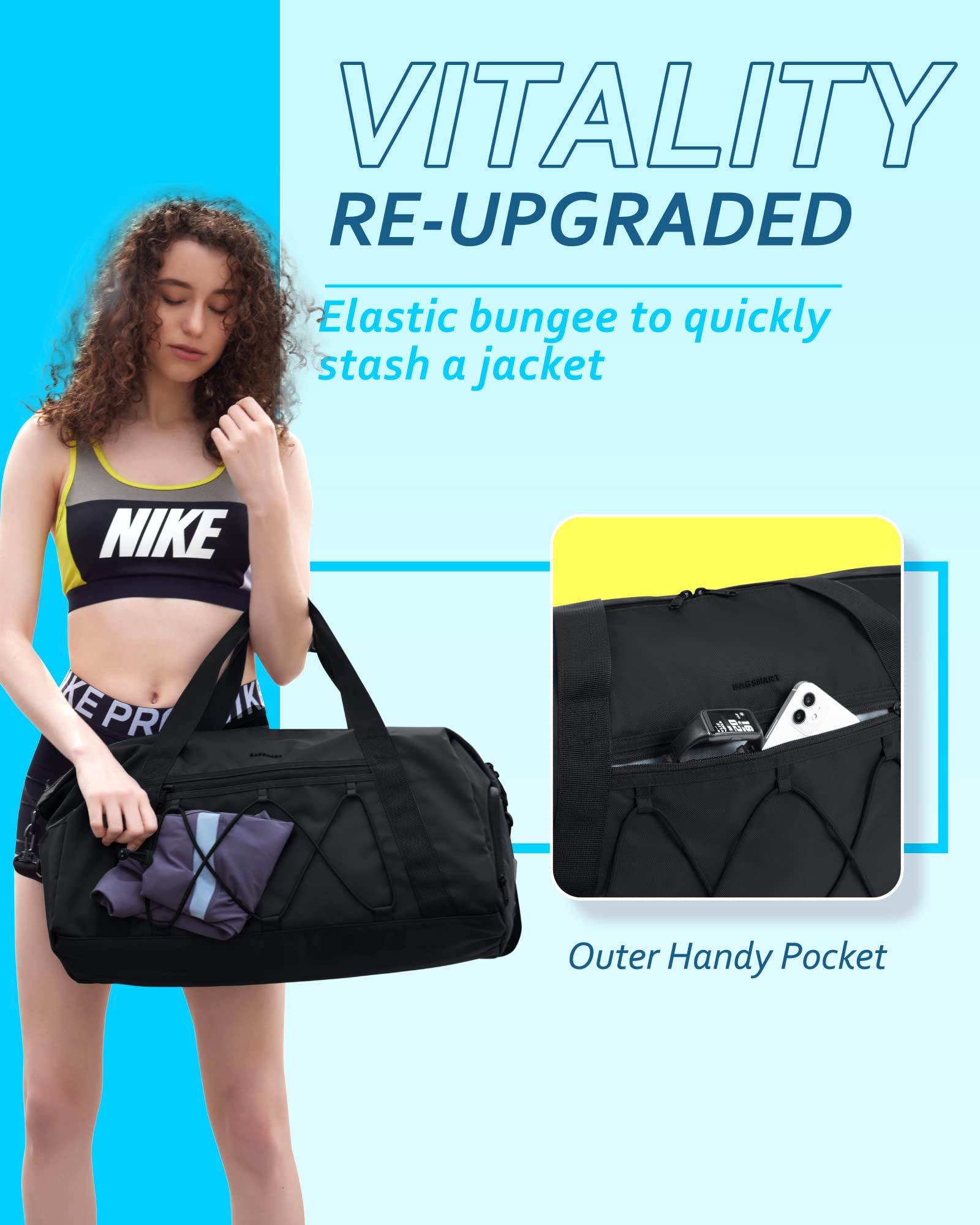 Foto 3 pulgar | Bolsa De Gimnasio Bagsmart Con Compartimento Para Zapatos, Resistente Al Agua, Rosa - Venta Internacional.