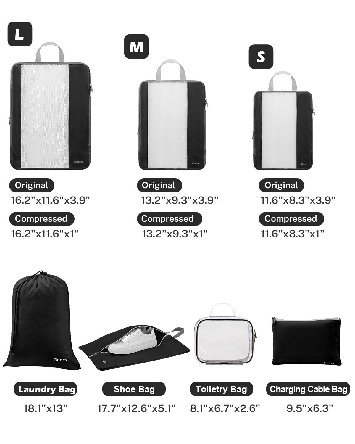Foto 4 pulgar | Juego De Cubos De Compresión Gonex 8 Para Viajes, Color Negro - Venta Internacional.