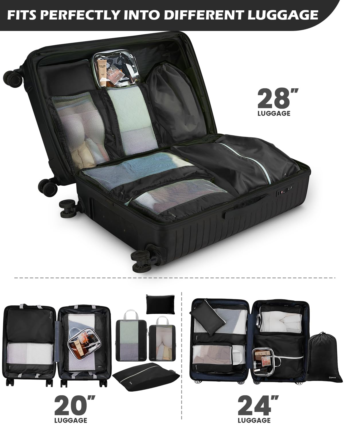 Foto 8 pulgar | Juego De Cubos De Compresión Gonex 8 Para Viajes, Color Negro - Venta Internacional.