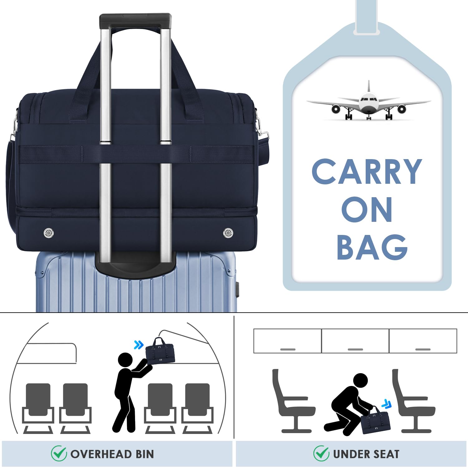 Foto 4 pulgar | Bolsa De Viaje Etronik Para Hombre Y Mujer Con Compartimento Para Zapatos 42 L, Color Azul - Venta Internacional.