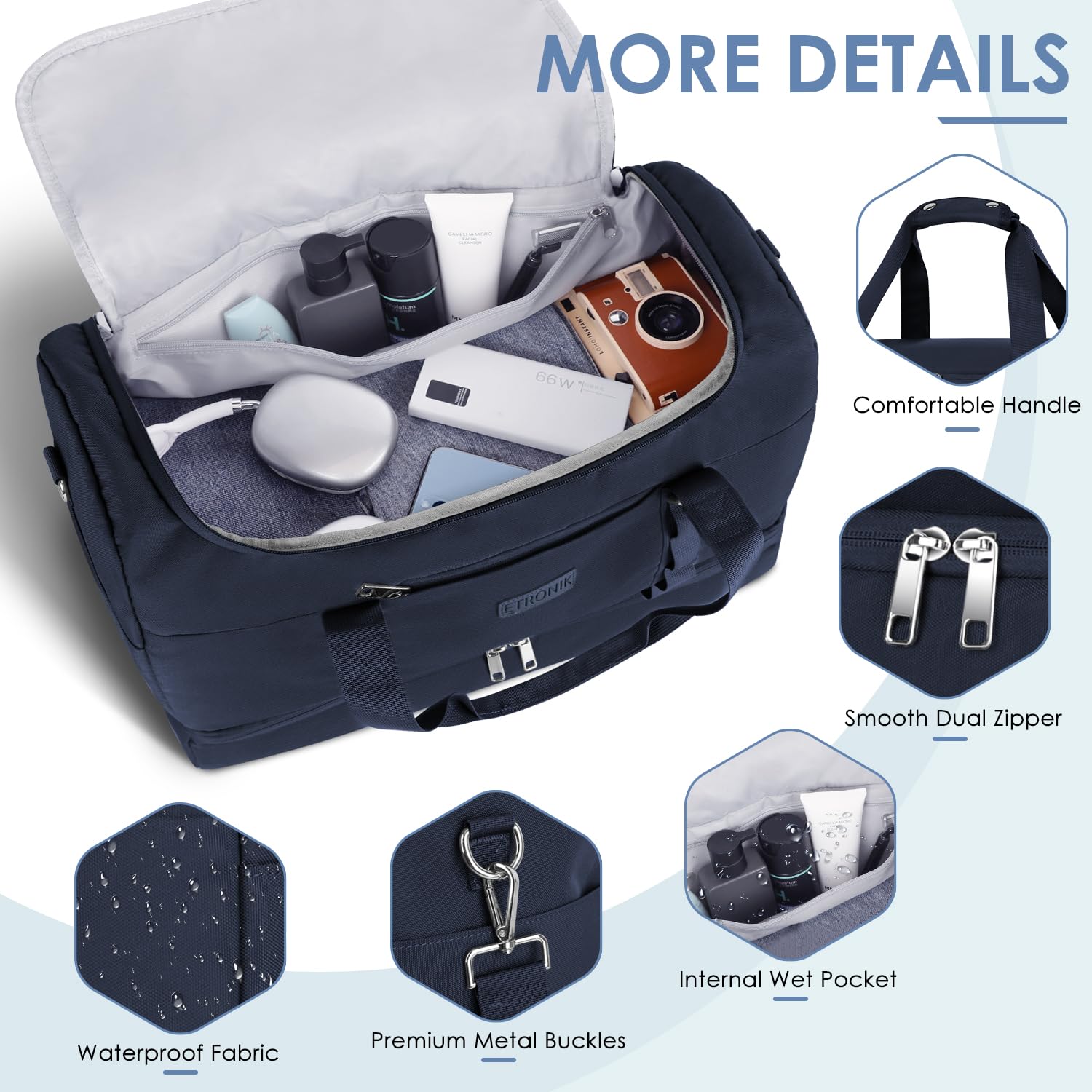 Foto 5 pulgar | Bolsa De Viaje Etronik Para Hombre Y Mujer Con Compartimento Para Zapatos 42 L, Color Azul - Venta Internacional.
