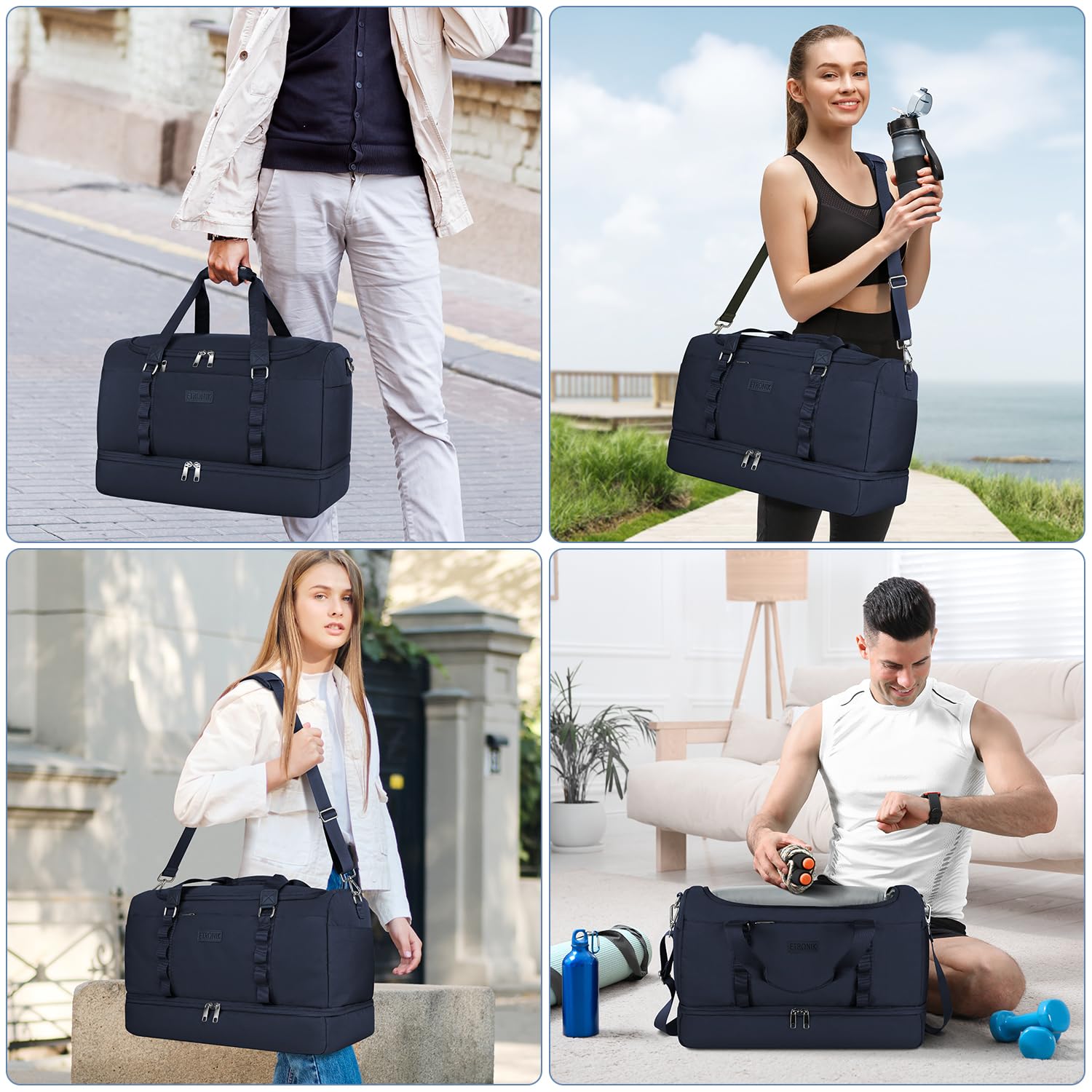 Foto 6 pulgar | Bolsa De Viaje Etronik Para Hombre Y Mujer Con Compartimento Para Zapatos 42 L, Color Azul - Venta Internacional.