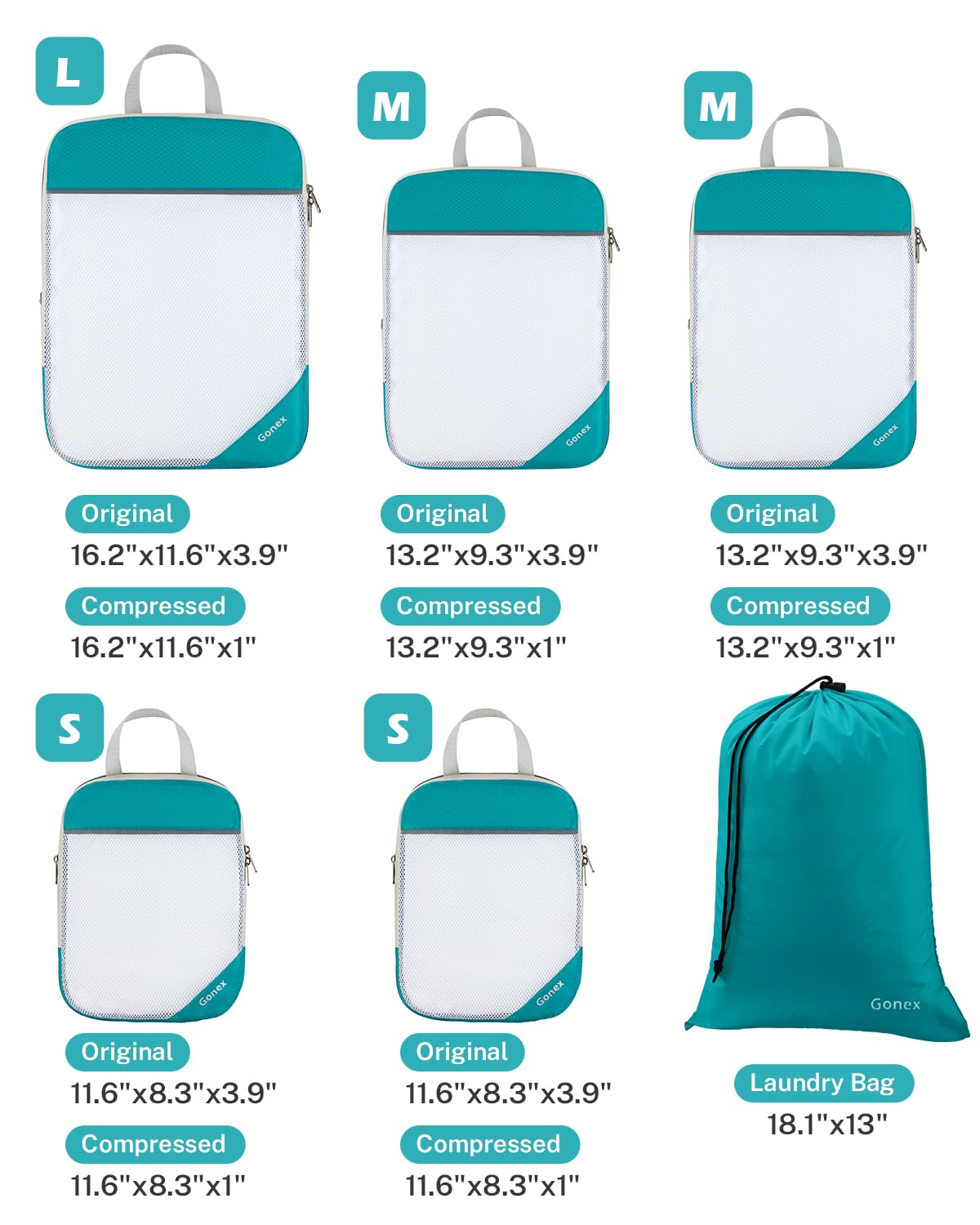 Foto 4 pulgar | Cubos De Compresión Gonex 1l+2m+2s Con Bolsa De Lavandería Azul - Venta Internacional.