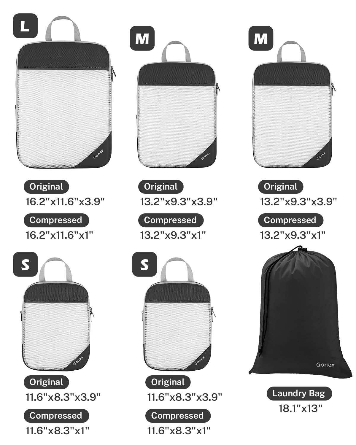 Foto 4 pulgar | Cubos De Compresión Gonex 1l+2m+2s Con Bolsa De Lavandería Negra - Venta Internacional.