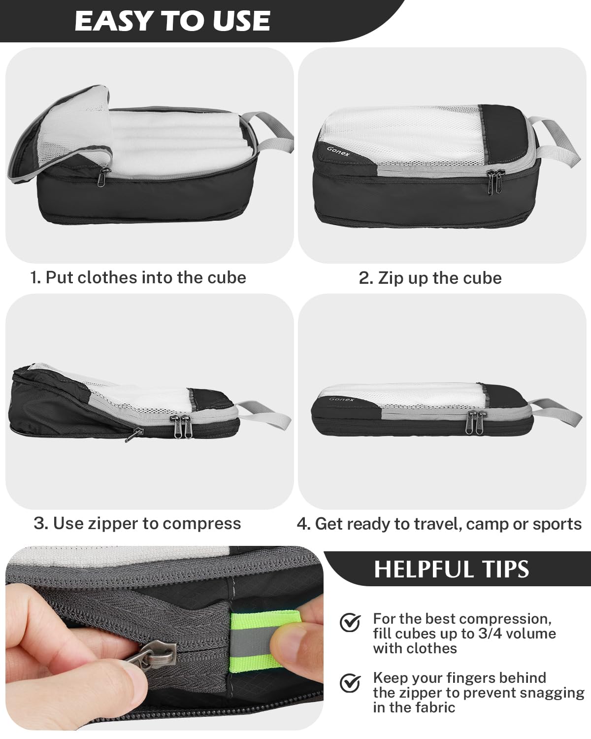 Foto 5 pulgar | Cubos De Compresión Gonex 1l+2m+2s Con Bolsa De Lavandería Negra - Venta Internacional.
