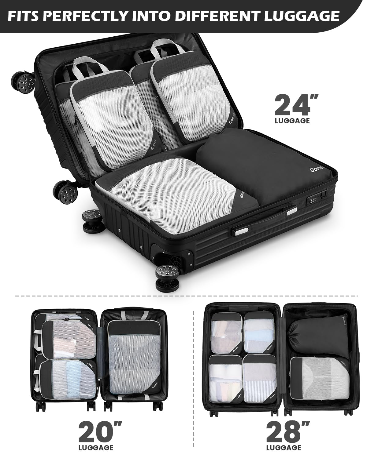 Foto 8 pulgar | Cubos De Compresión Gonex 1l+2m+2s Con Bolsa De Lavandería Negra - Venta Internacional.