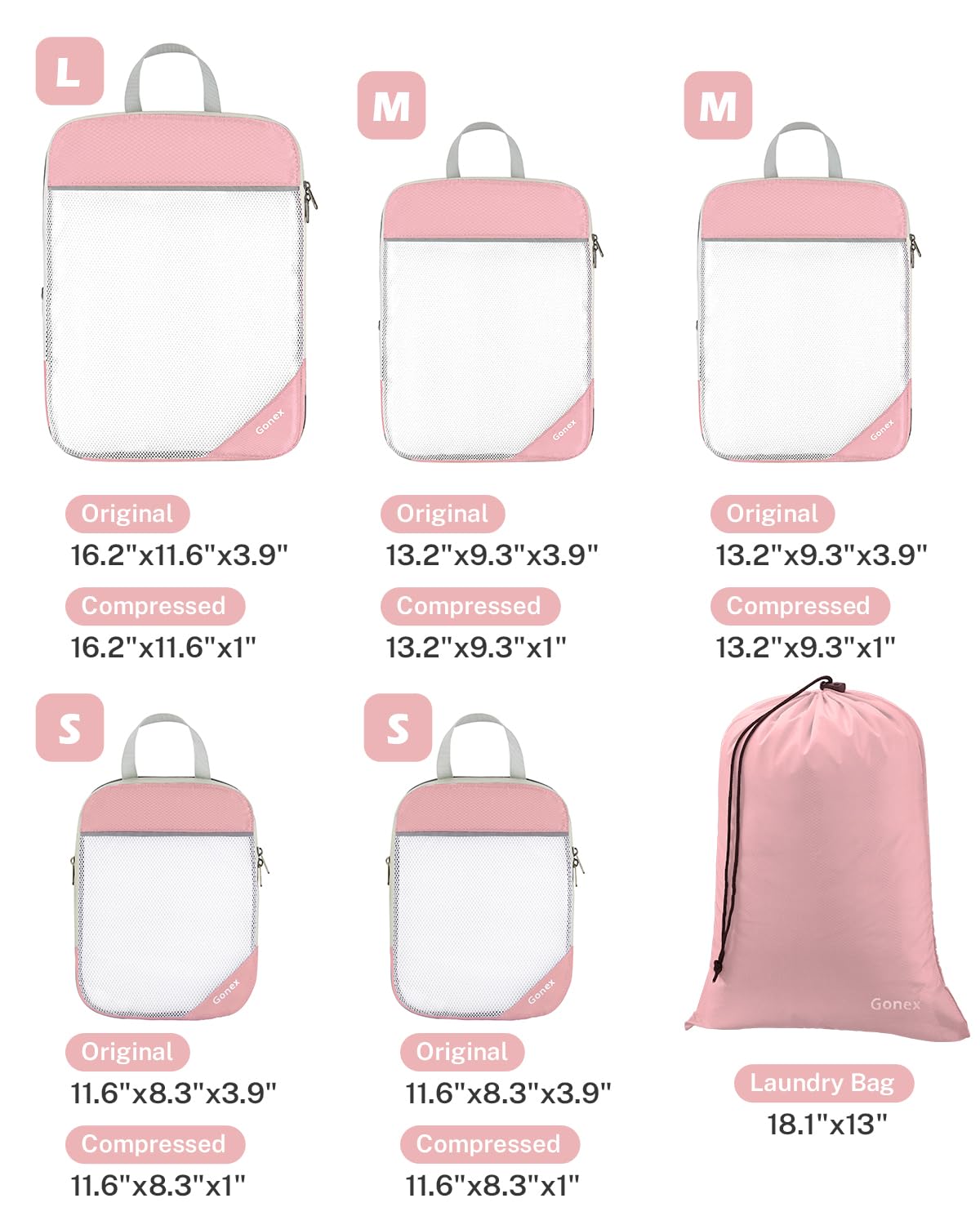 Foto 4 pulgar | Cubos De Compresión Gonex 1l+2m+2s Con Bolsa De Lavandería Rosa - Venta Internacional.