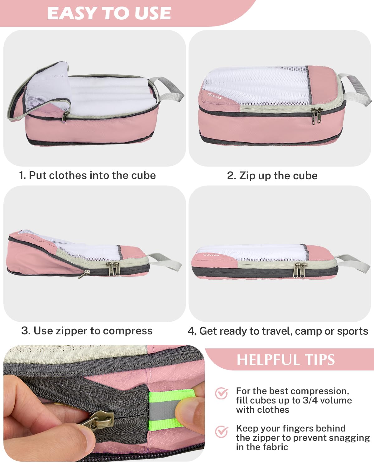 Foto 5 pulgar | Cubos De Compresión Gonex 1l+2m+2s Con Bolsa De Lavandería Rosa - Venta Internacional.