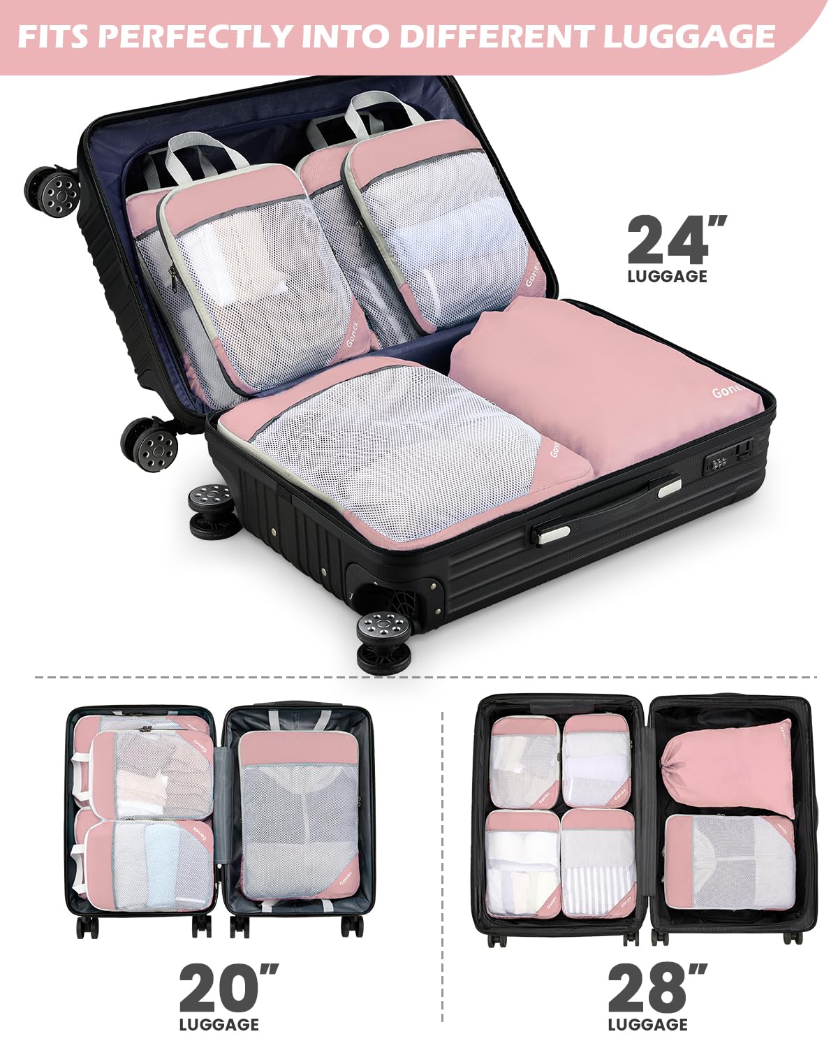 Foto 8 pulgar | Cubos De Compresión Gonex 1l+2m+2s Con Bolsa De Lavandería Rosa - Venta Internacional.