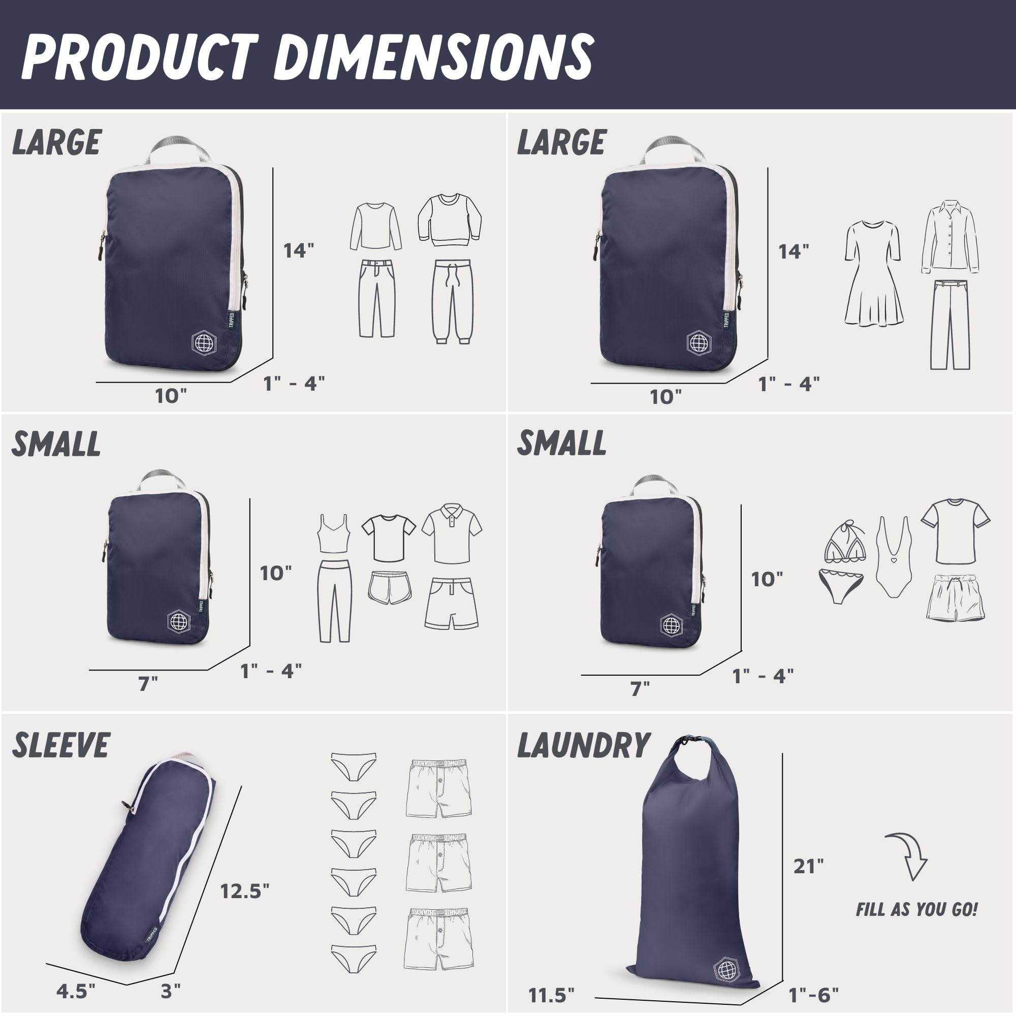 Foto 4 pulgar | Juego De 6 Piezas Con Cubos De Embalaje De Compresión Tripped Travel Gear - Venta Internacional.