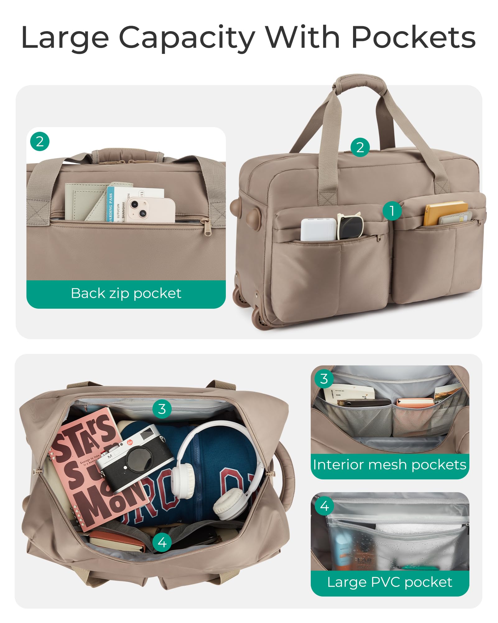 Foto 3 pulgar | Bolsa De Viaje Bagsmart Rolling Con Ruedas 55l Negra - Venta Internacional.
