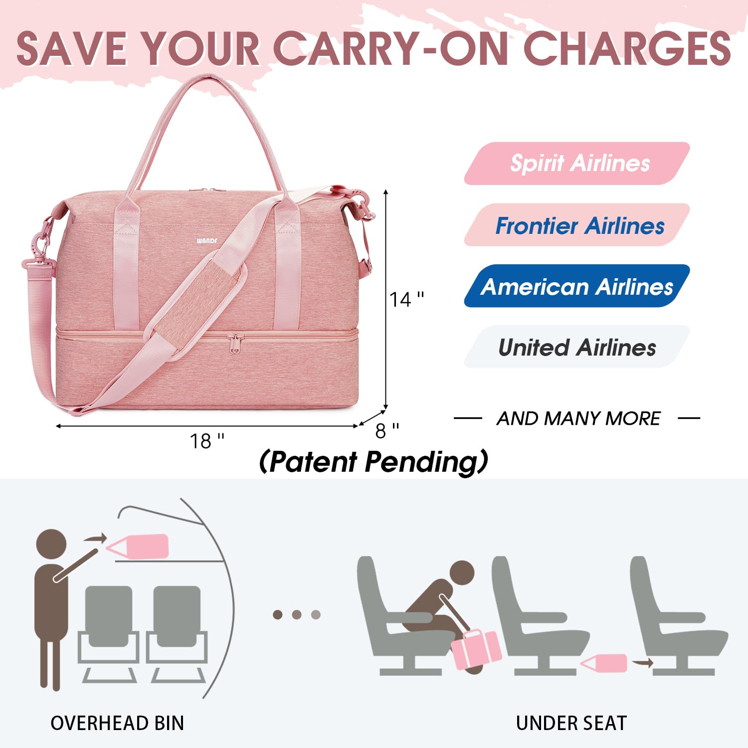 Foto 3 pulgar | Bolsa De Viaje Wandf Para Spirit Airlines Con Puerto Usb, Color Rosa - Venta Internacional.
