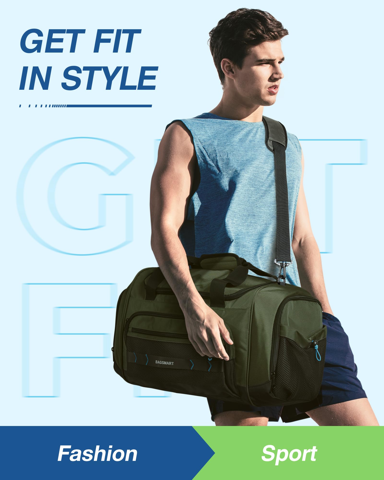 Foto 3 pulgar | Bolsa De Gimnasio Bagsmart Para Hombre Y Mujer  Bolsa De Viaje Deportiva  Verde - Venta Internacional.
