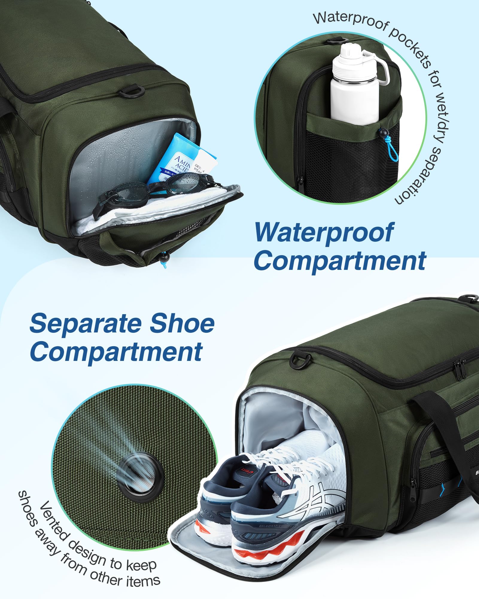 Foto 5 pulgar | Bolsa De Gimnasio Bagsmart Para Hombre Y Mujer  Bolsa De Viaje Deportiva  Verde - Venta Internacional.