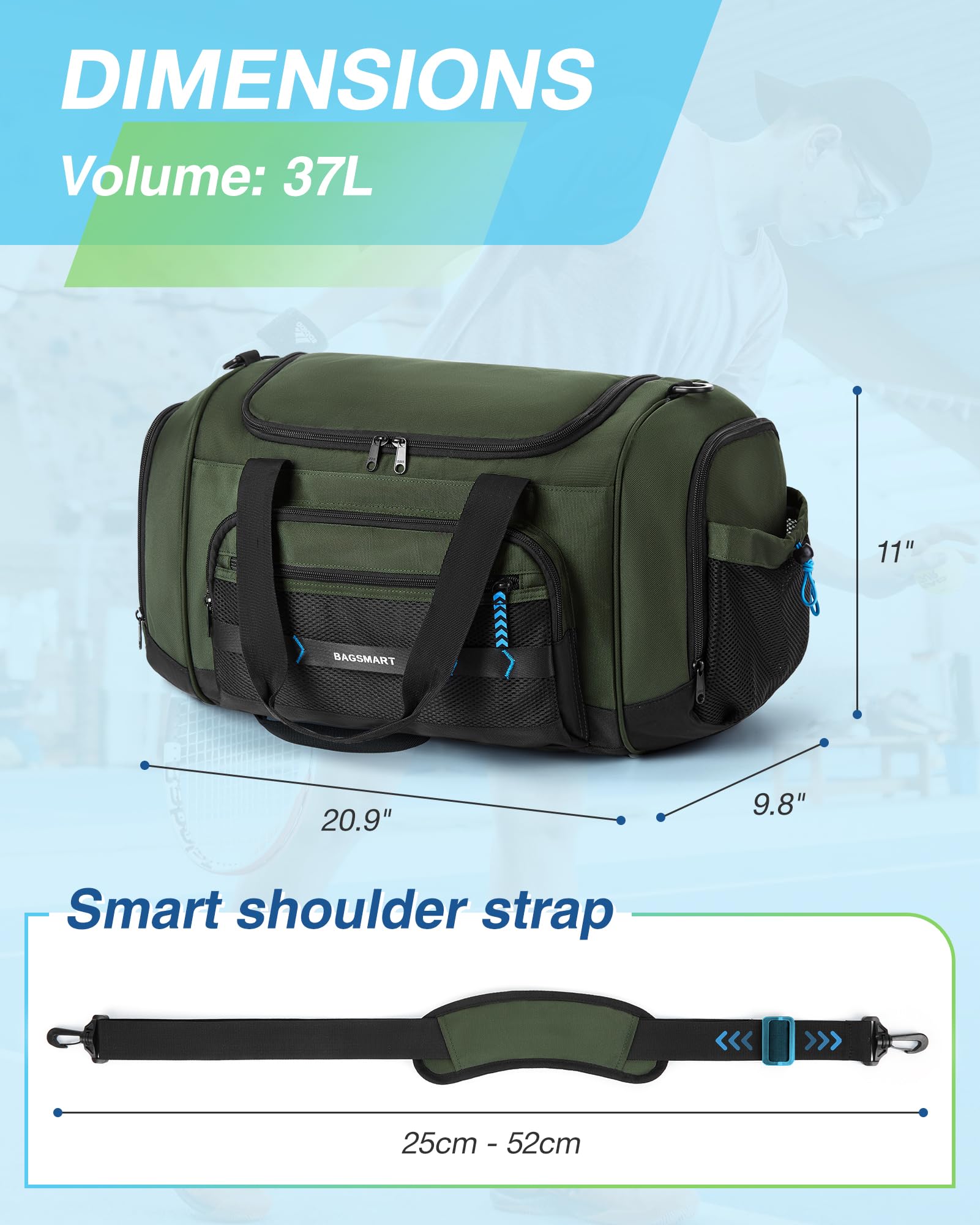 Foto 6 pulgar | Bolsa De Gimnasio Bagsmart Para Hombre Y Mujer  Bolsa De Viaje Deportiva  Verde - Venta Internacional.