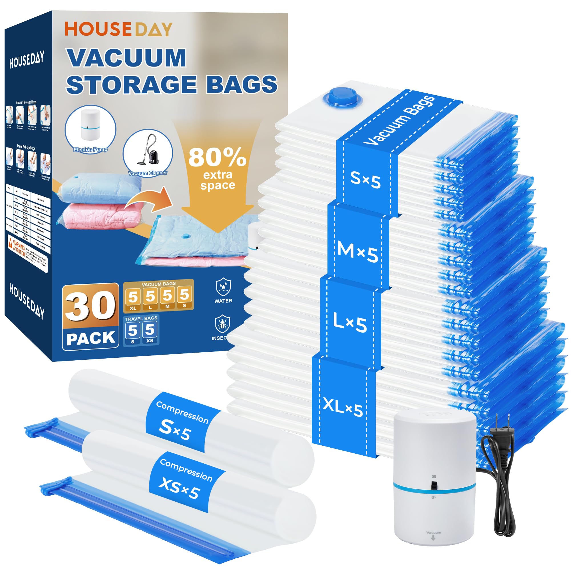Bolsas De Almacenamiento Al Vacío House Day  Paquete De 30 Con Bomba Eléctrica - Venta Internacional. $1,464