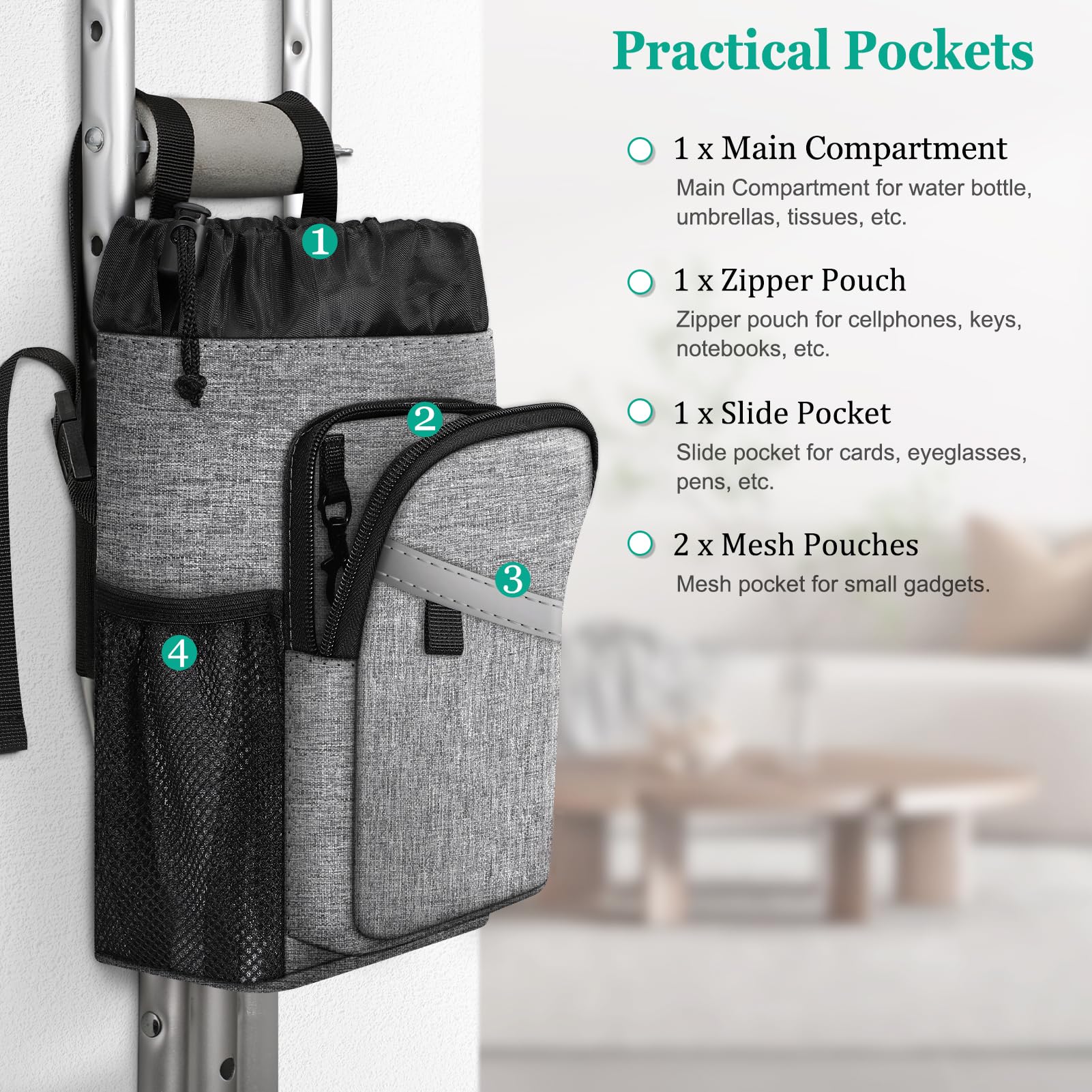 Foto 5 pulgar | Bolsa De Accesorios Para Muletas Finpac  Resistente Al Agua  Gris - Venta Internacional.
