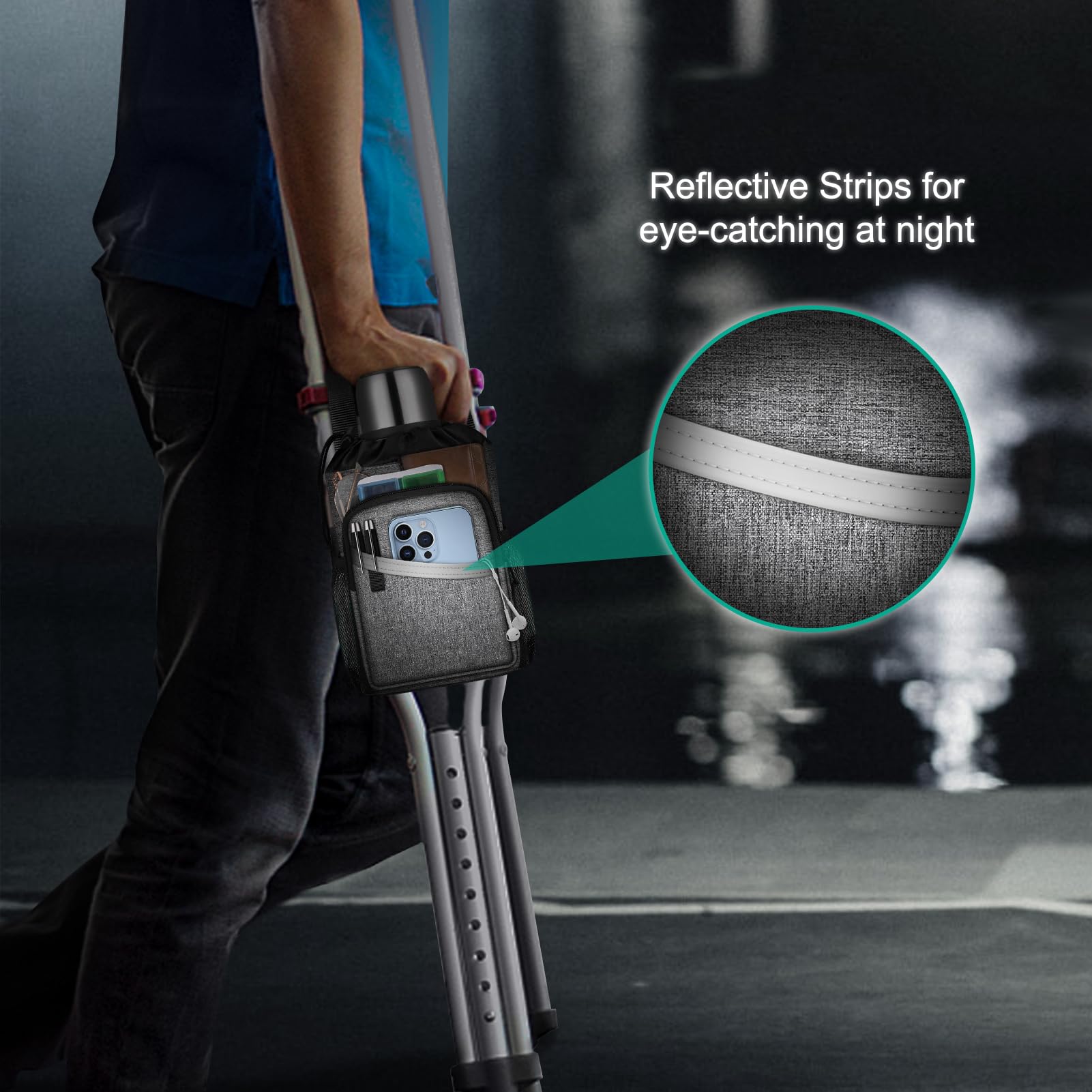 Foto 6 | Bolsa De Accesorios Para Muletas Finpac  Resistente Al Agua  Gris - Venta Internacional.
