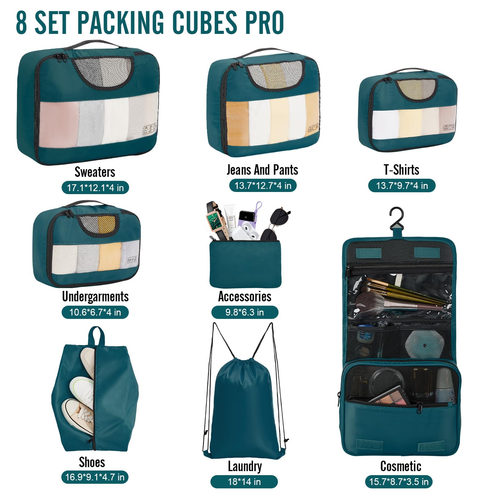 Foto 2 | Juego De 8 Unidades Packing Cubes Veken Para Maletas Y Organizadores De Bolsas De Viaje - Venta Internacional.
