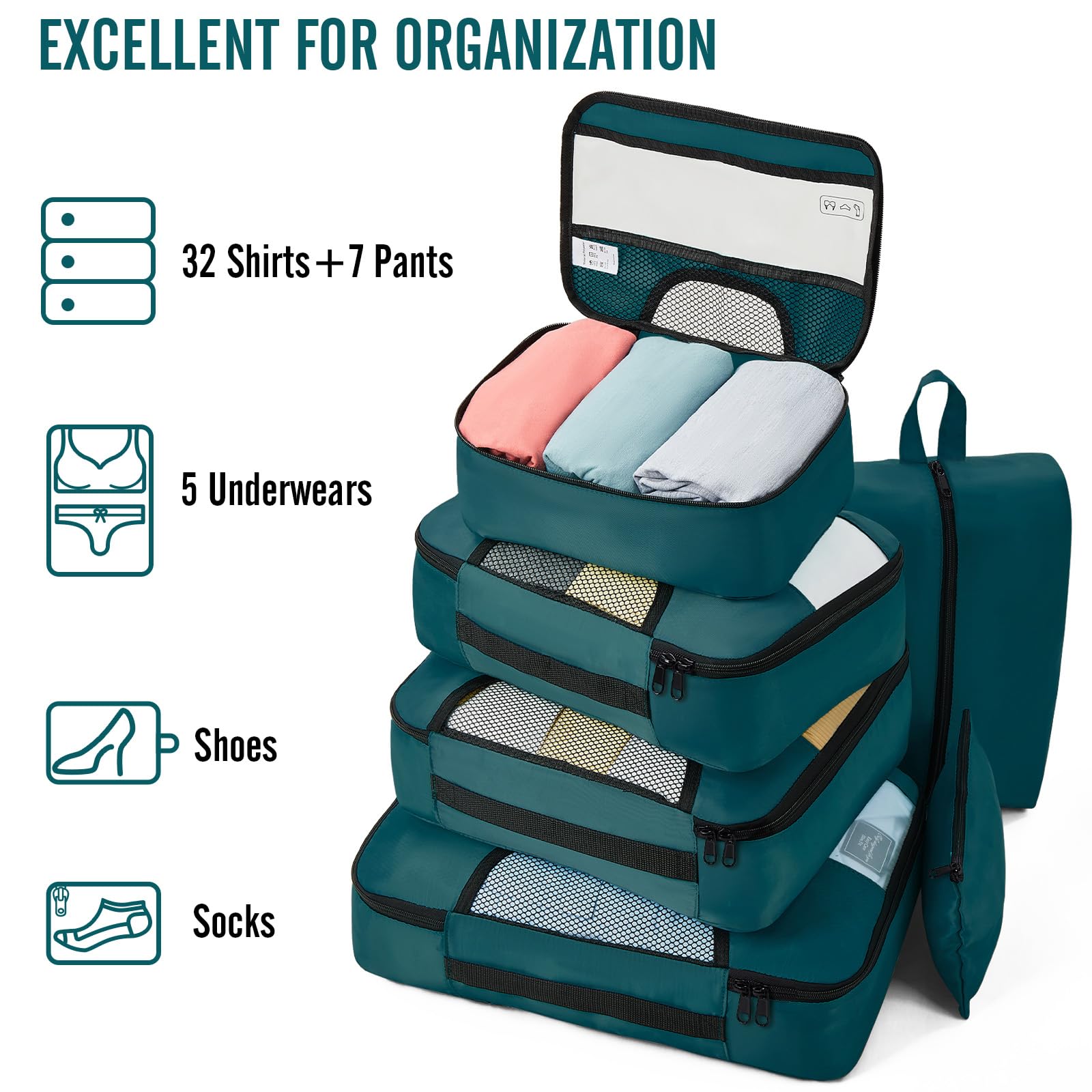 Foto 5 | Juego De 8 Unidades Packing Cubes Veken Para Maletas Y Organizadores De Bolsas De Viaje - Venta Internacional.