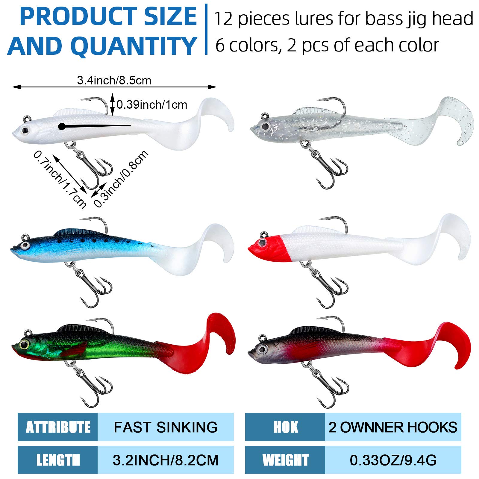 Foto 3 pulgar | Señuelos De Pesca Skylety De Plástico Blando Para Lubina, 12 Piezas - Venta Internacional.