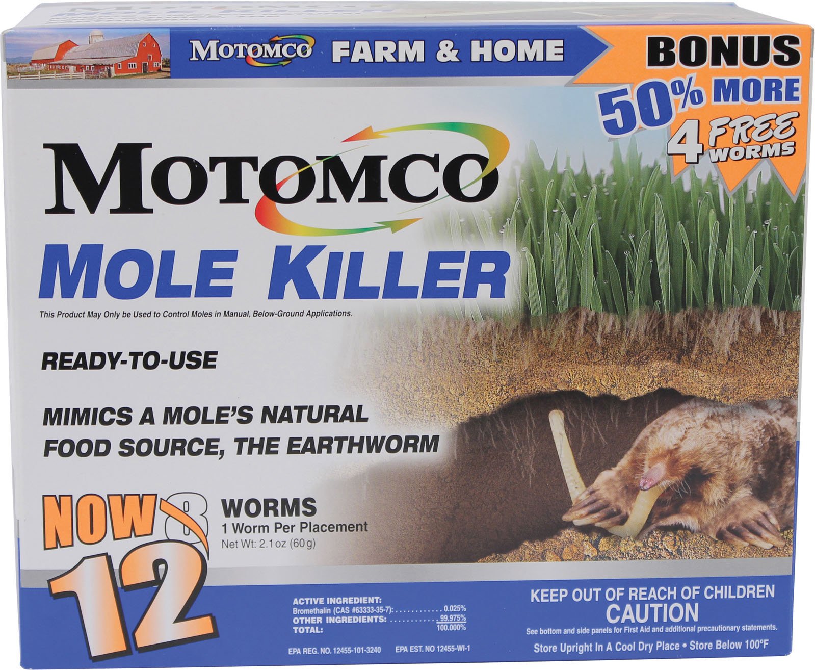 Foto 2 pulgar | Mole Killer Motomco 008-34310 12 Gusanos Con Caja Extra - Venta Internacional.