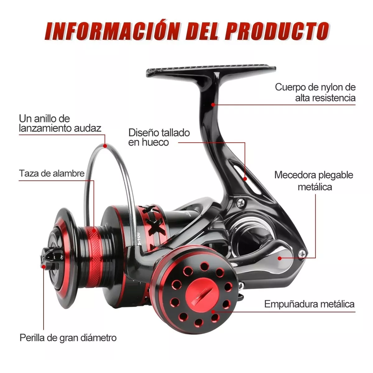 Foto 4 pulgar | Carrete De Pesca De Metal Con Giro Rápido Eo Safe Imports Esi-3940 color Rojo