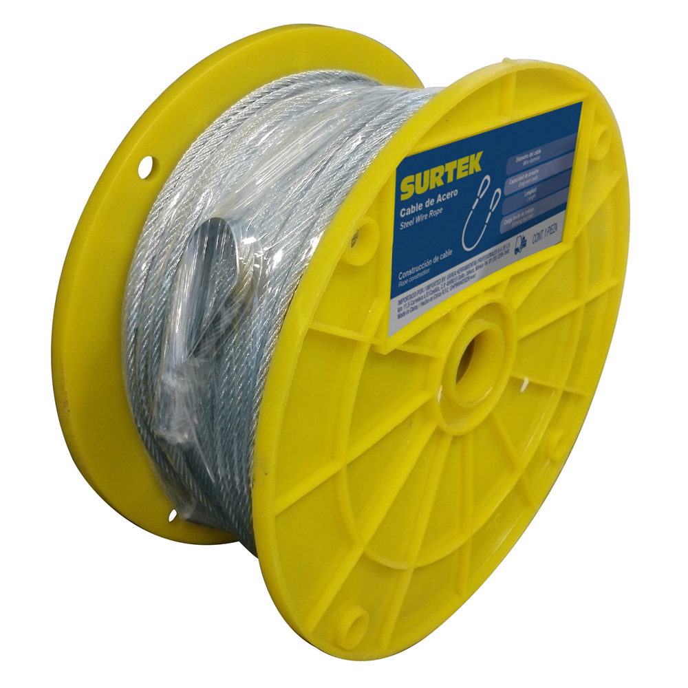 Cable De Acero Con Guardacabo 3/16'' X 76 M Construcción De 7 X 19 Surtek