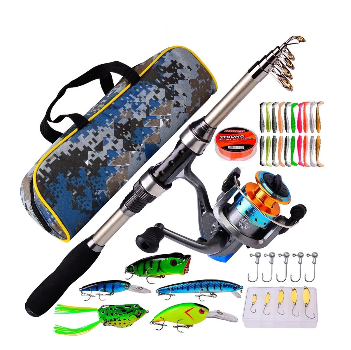 Kit Pesca Eo Safe Imports Esi-2910 1.8 m Caña Carrete Señuelo Accesorio Bolsa Completo Multicolor