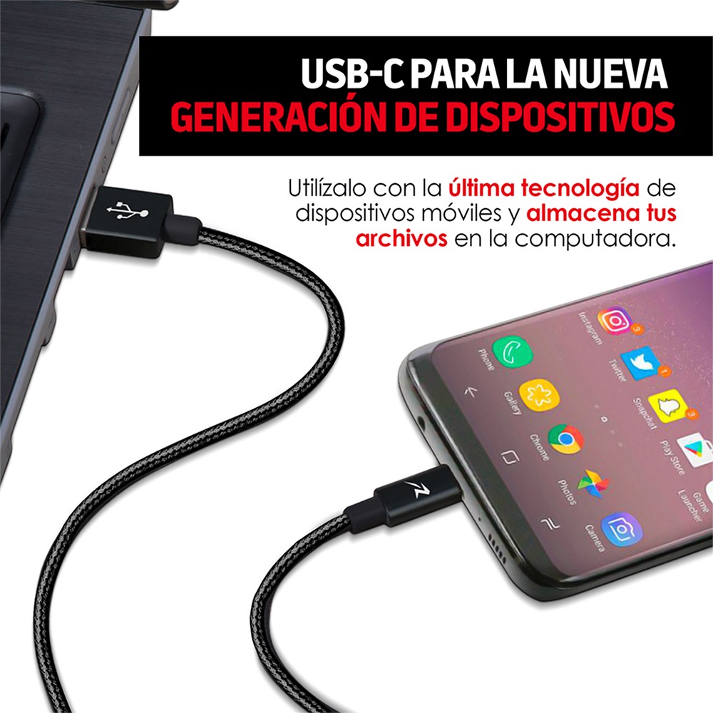 Foto 4 pulgar | Cable USB Tipo C Redlemon 78573 Negro de 3 m de Nylon Ultra Resistente para Celular/Tablet/Nintendo Switch