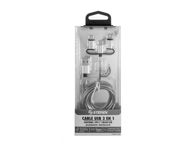 Foto 3 | Cable USB 3 en 1 Acabado Metálico