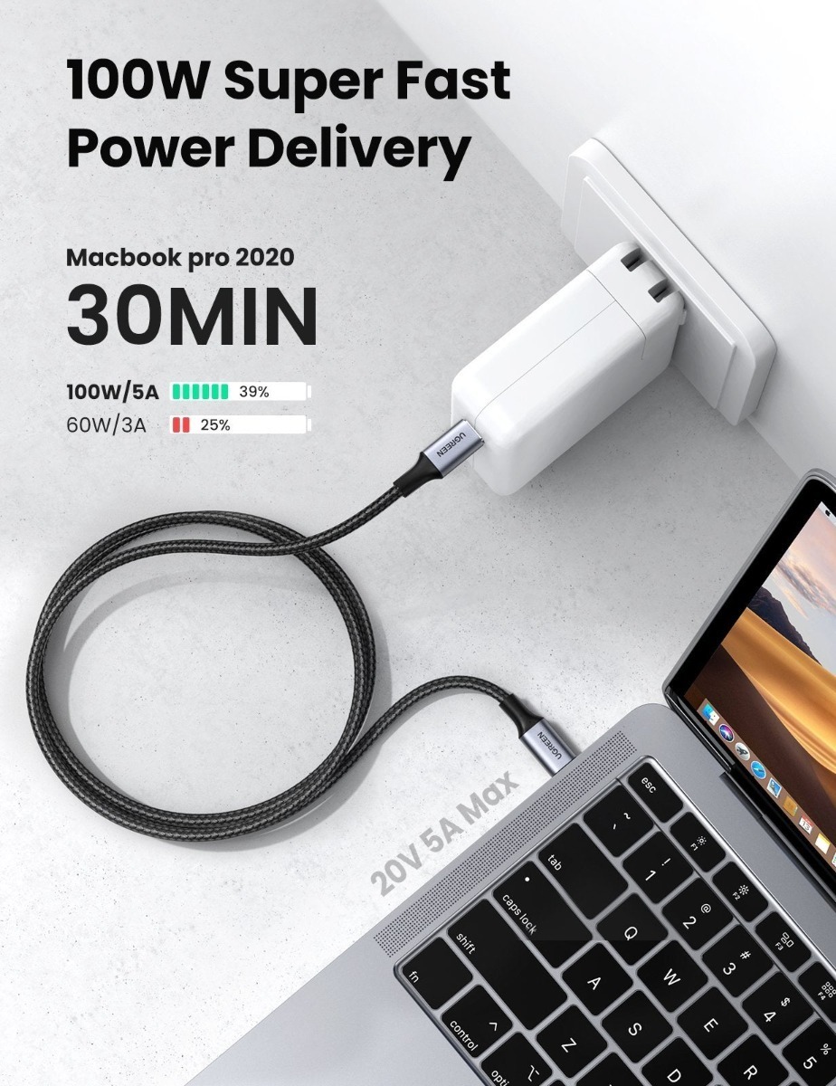 Foto 5 pulgar | Cable Cargador Ugreen Usb C Carga Rápida 100 W 480 Mbps 2 m