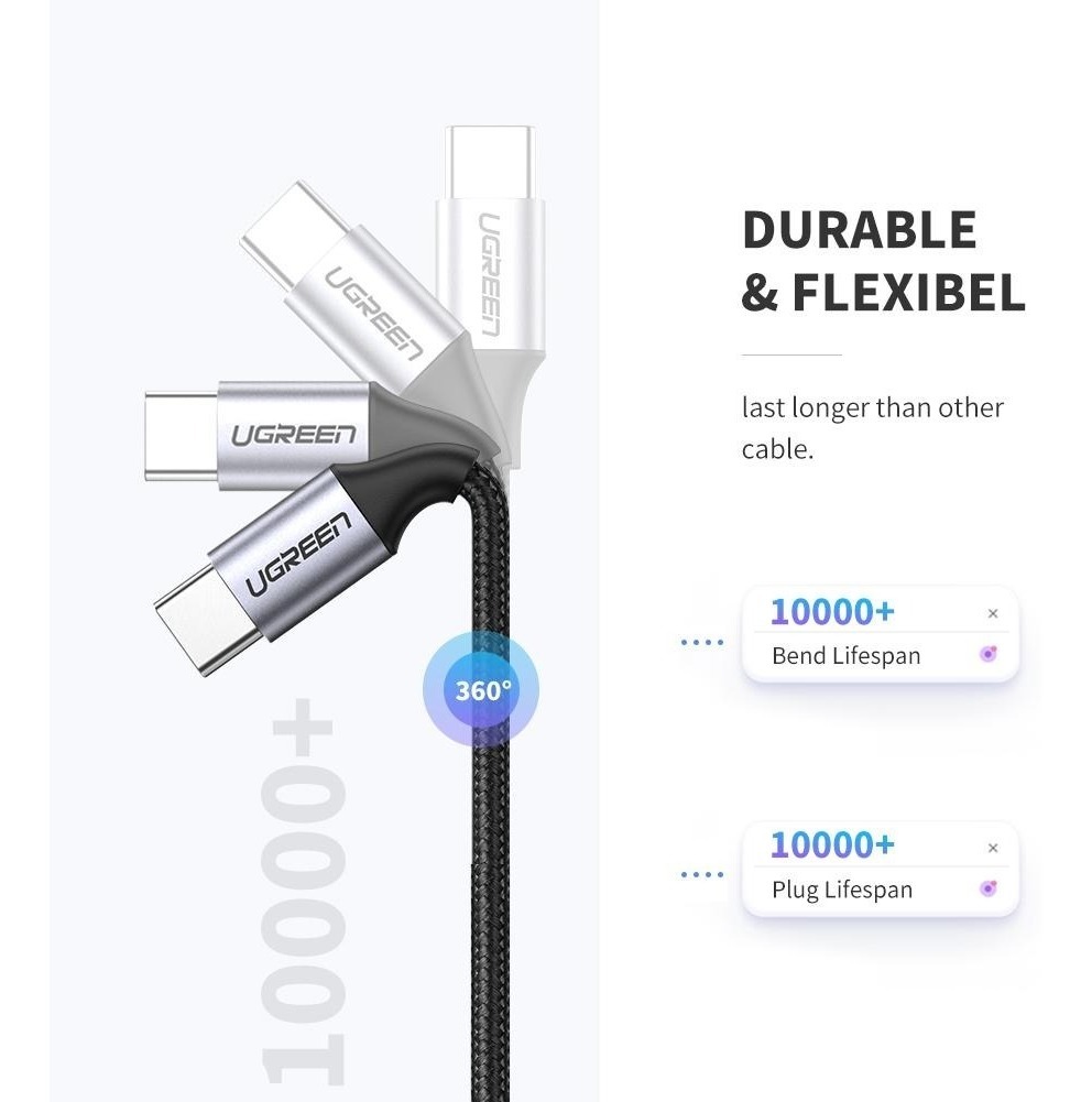 Foto 5 | Cable Cargador Ugreen 50150 Usb C Carga Rápida de 1m color Gris