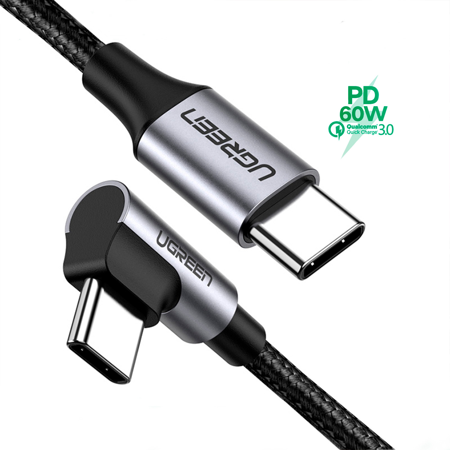 Foto 3 pulgar | Cable Carga Rapida 3a Ugreen 50123 color Gris Usb C 90° Angulo Pd 60 W 1 m