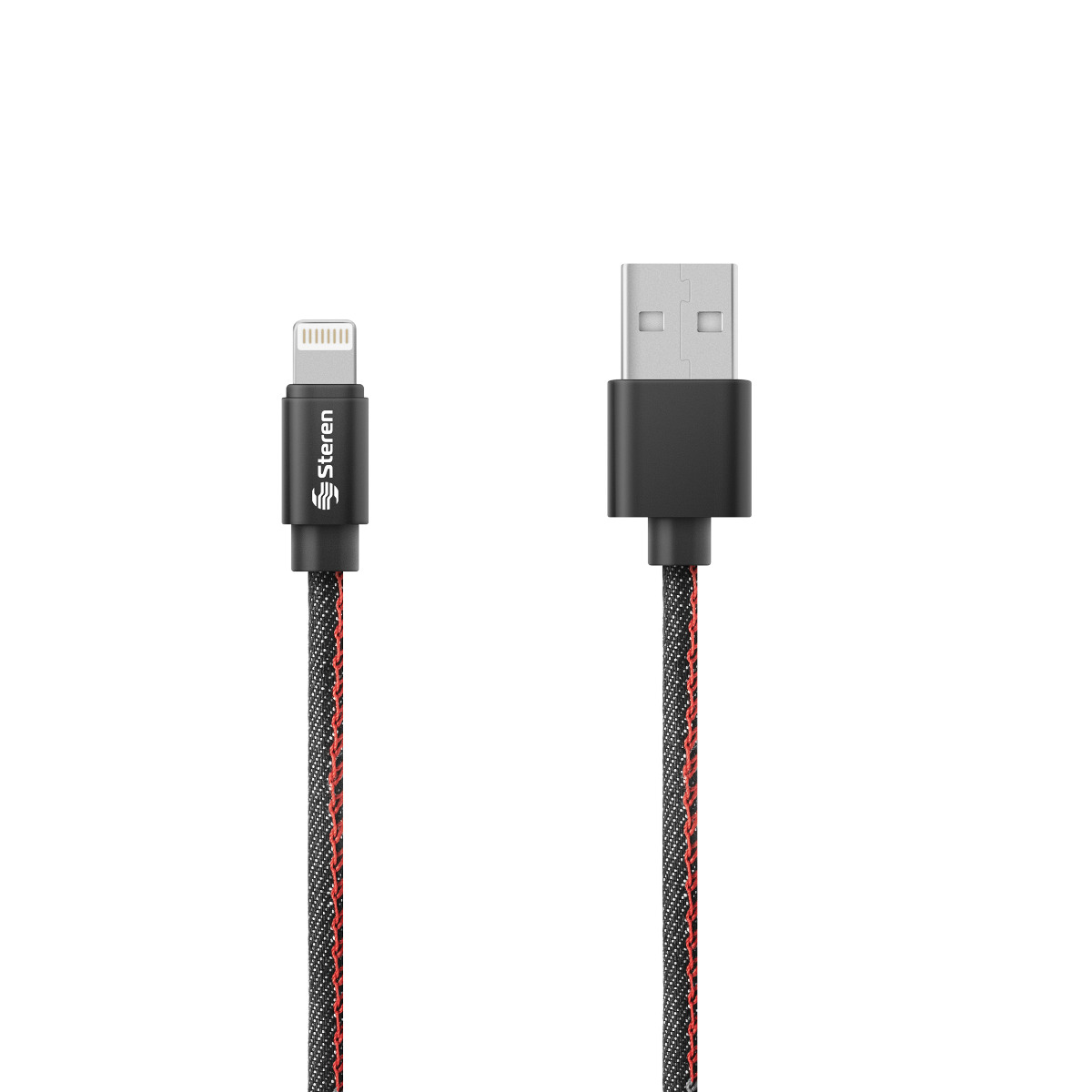 Foto 2 pulgar | Cable Usb a Lightning de 1,2 m con Forro de Mezclilla Steren Pod-409 Negro