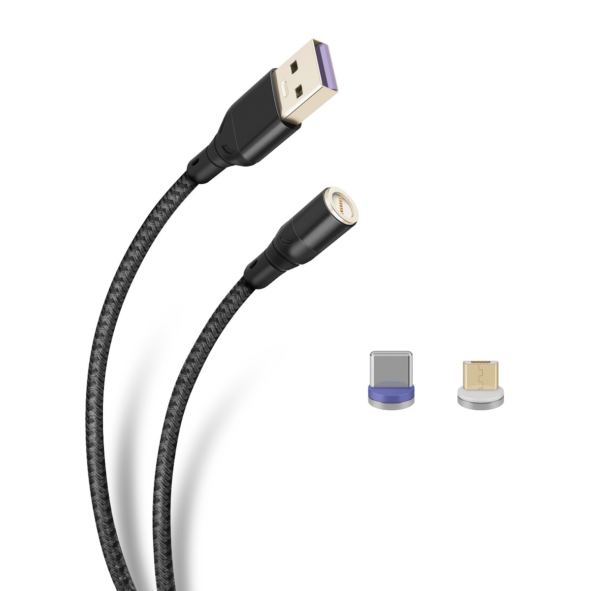 Cable Magnético 2 en 1 Usb a Micro Usb y Usb C de 1 m tipo Cordón Steren Usb-4715 Negro