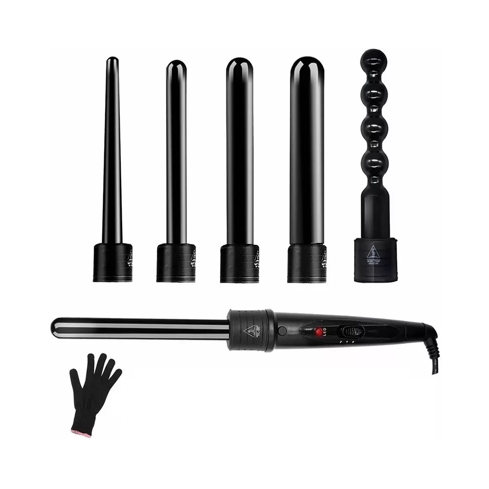 Rizadora de Cabello 6 en 1 de Cerámica Malubero color Negro