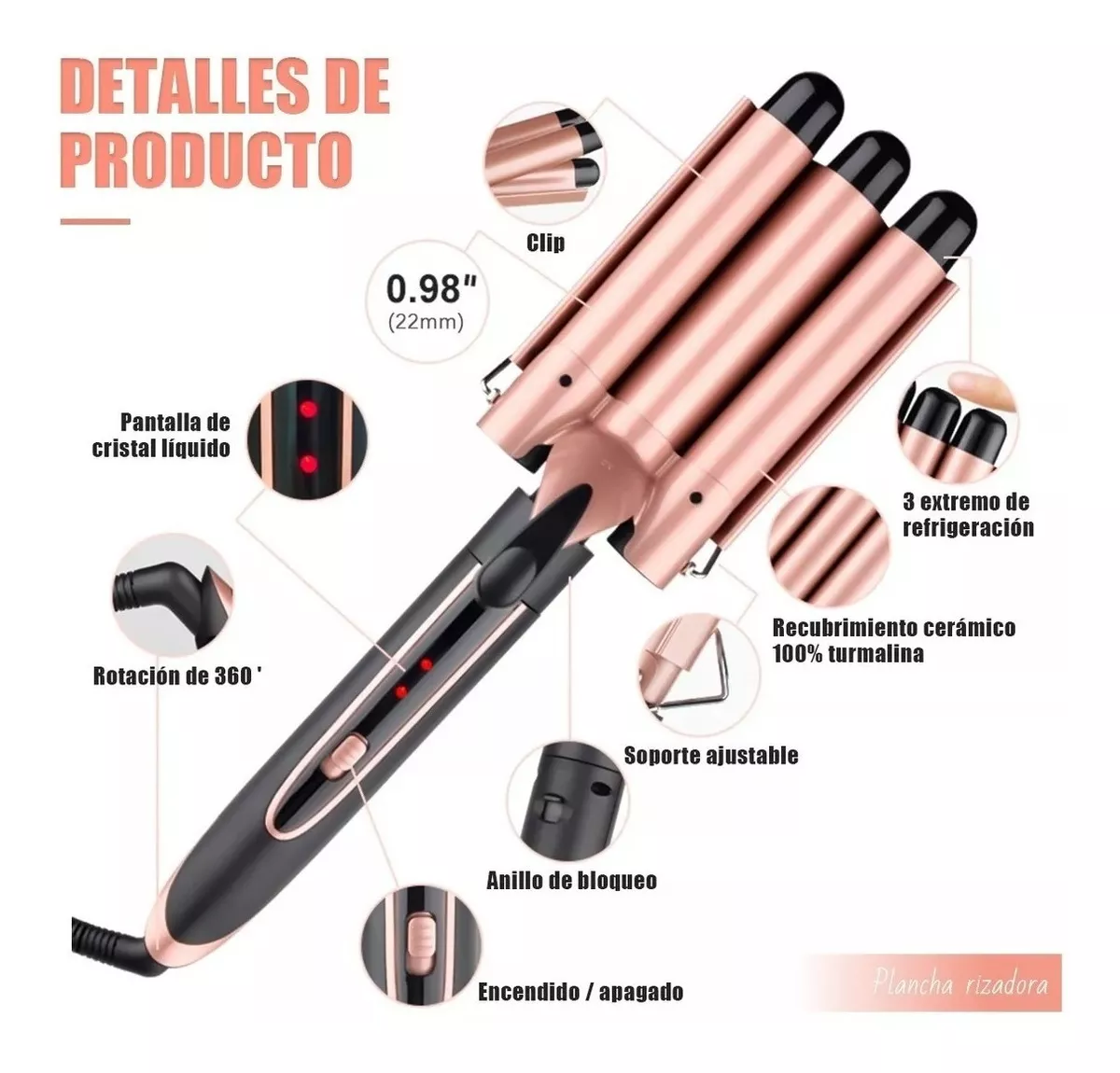 Foto 4 pulgar | Plancha Rizadora Belug De Cerámica Profesional 5 En 1 color Rosa con Negro