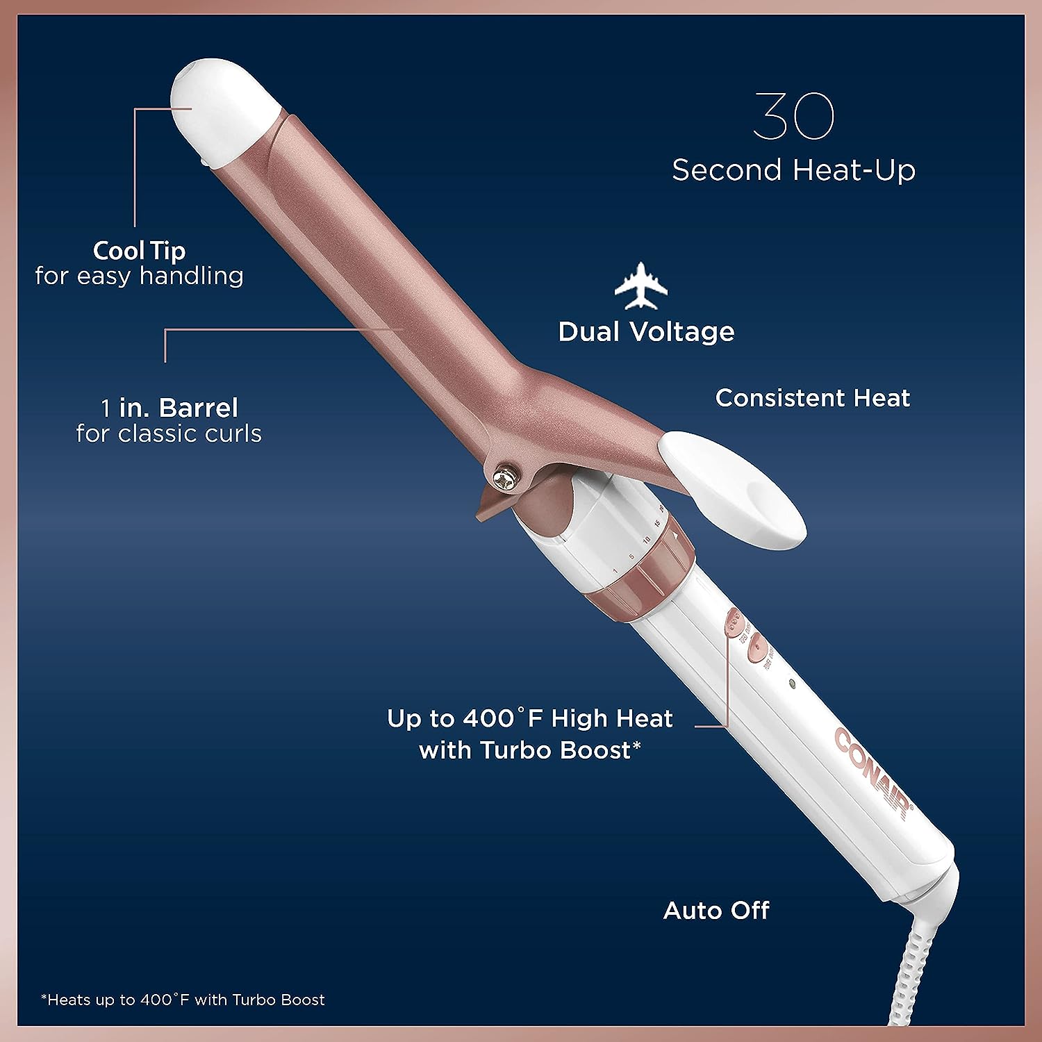 Foto 3 | Tenaza Rizadora Conair Doble Cerámica color Rosa Gold