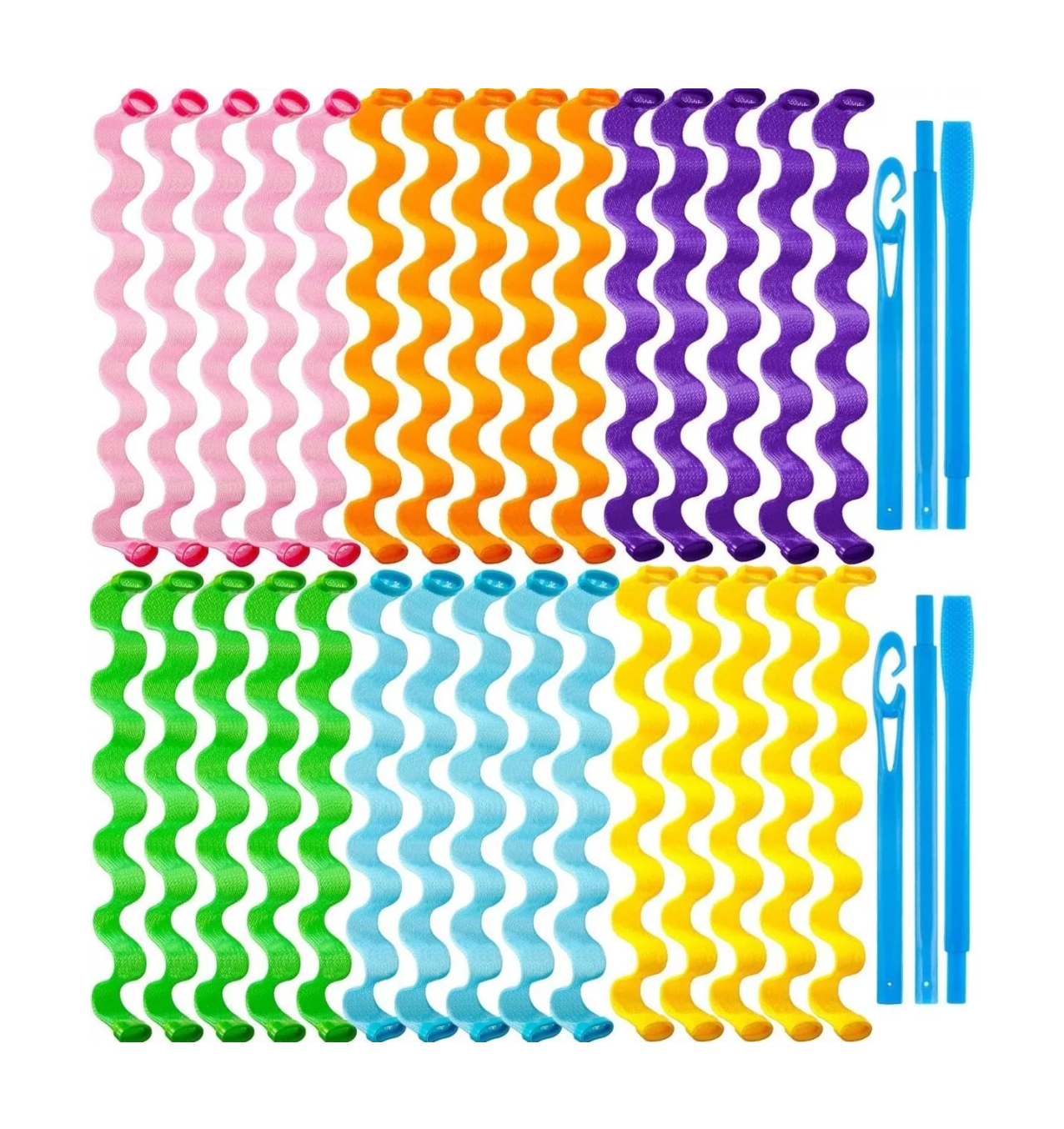 Set de 30 Rizadores Sin Calor para Rizos en Espiral Multicolor