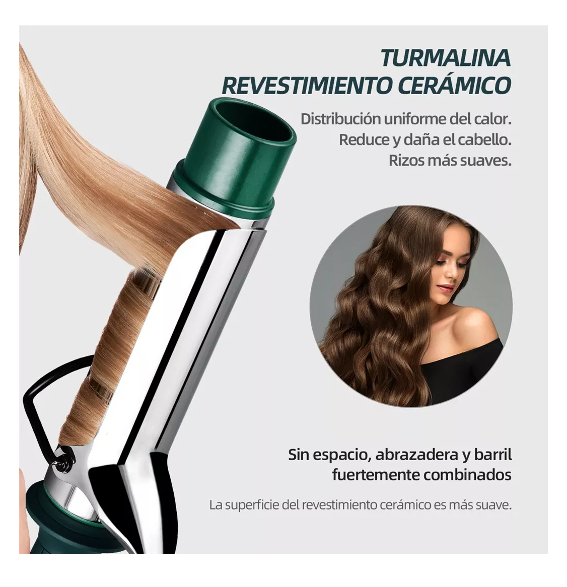 Foto 2 | Rizadora De Cabello Cerámica 40mm Ferro Tenaza Pelo, Verde Fuerte