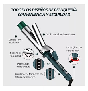 Foto 6 | Rizadora De Cabello Cerámica 40mm Ferro Tenaza Pelo, Verde Fuerte