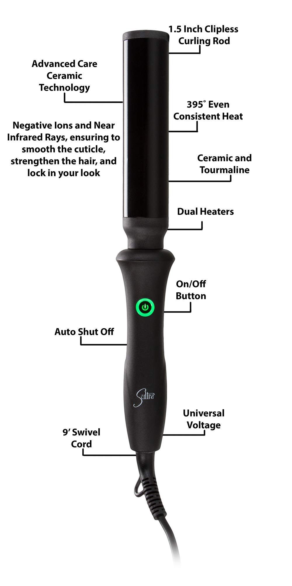 Foto 3 pulgar | Curling Iron Sultra The Bombshell Rod, Sin Clip, 1,5 Cm, Con Guante - Venta Internacional.