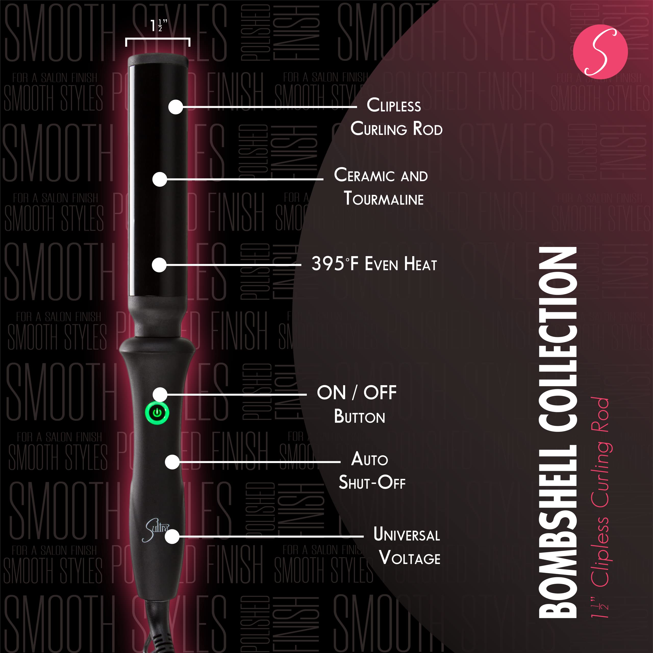 Foto 4 pulgar | Curling Iron Sultra The Bombshell Rod, Sin Clip, 1,5 Cm, Con Guante - Venta Internacional.