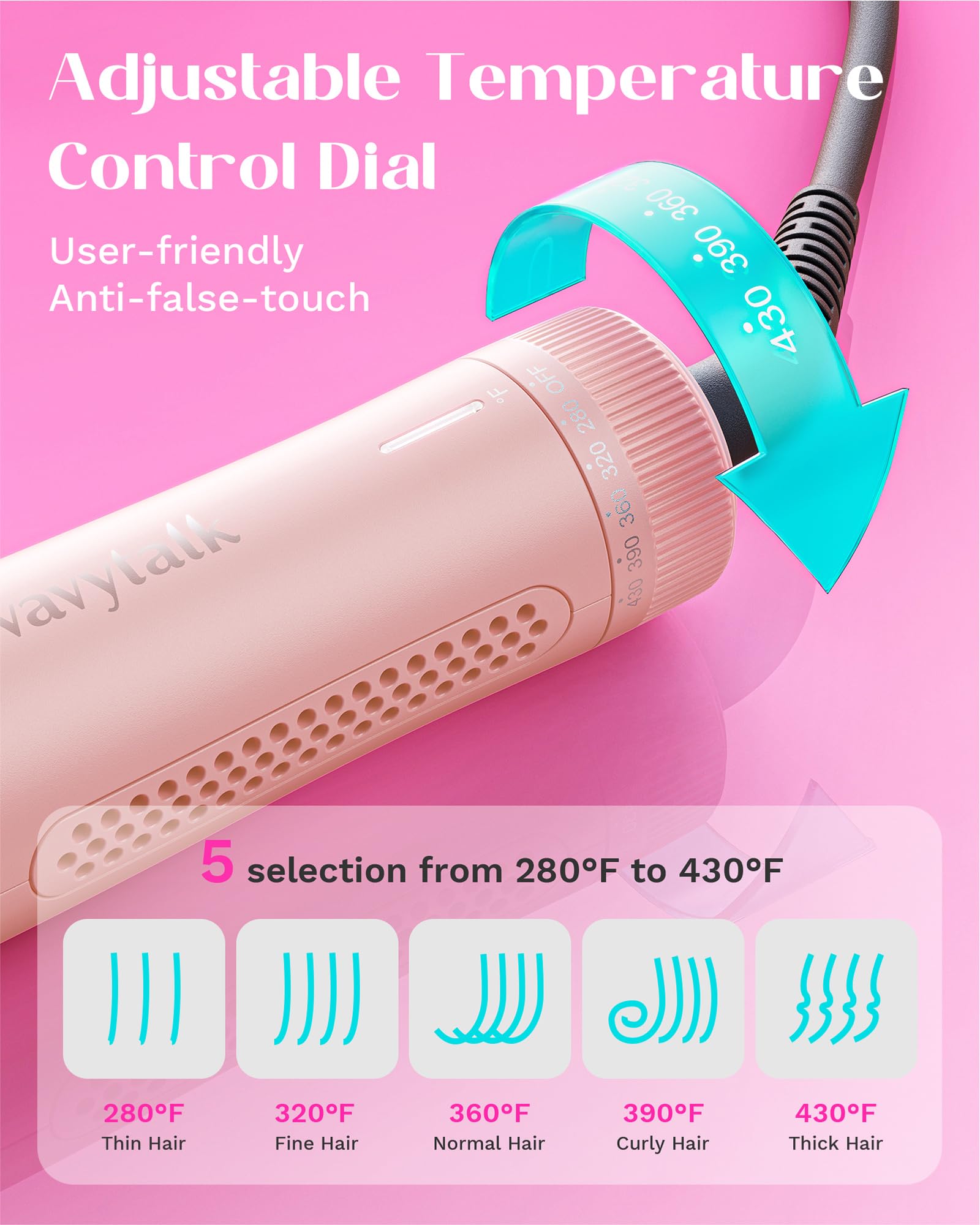 Foto 5 pulgar | Curling Iron Wavytalk Wavytalk Airflow Styler De 1 Pulgada, Rosa - Venta Internacional.