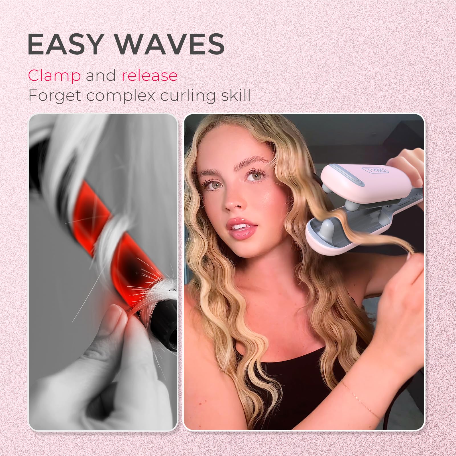 Foto 3 pulgar | Rizador de Pelo Tymo Rovy Waver 3 Barriles Rosa - Venta Internacional
