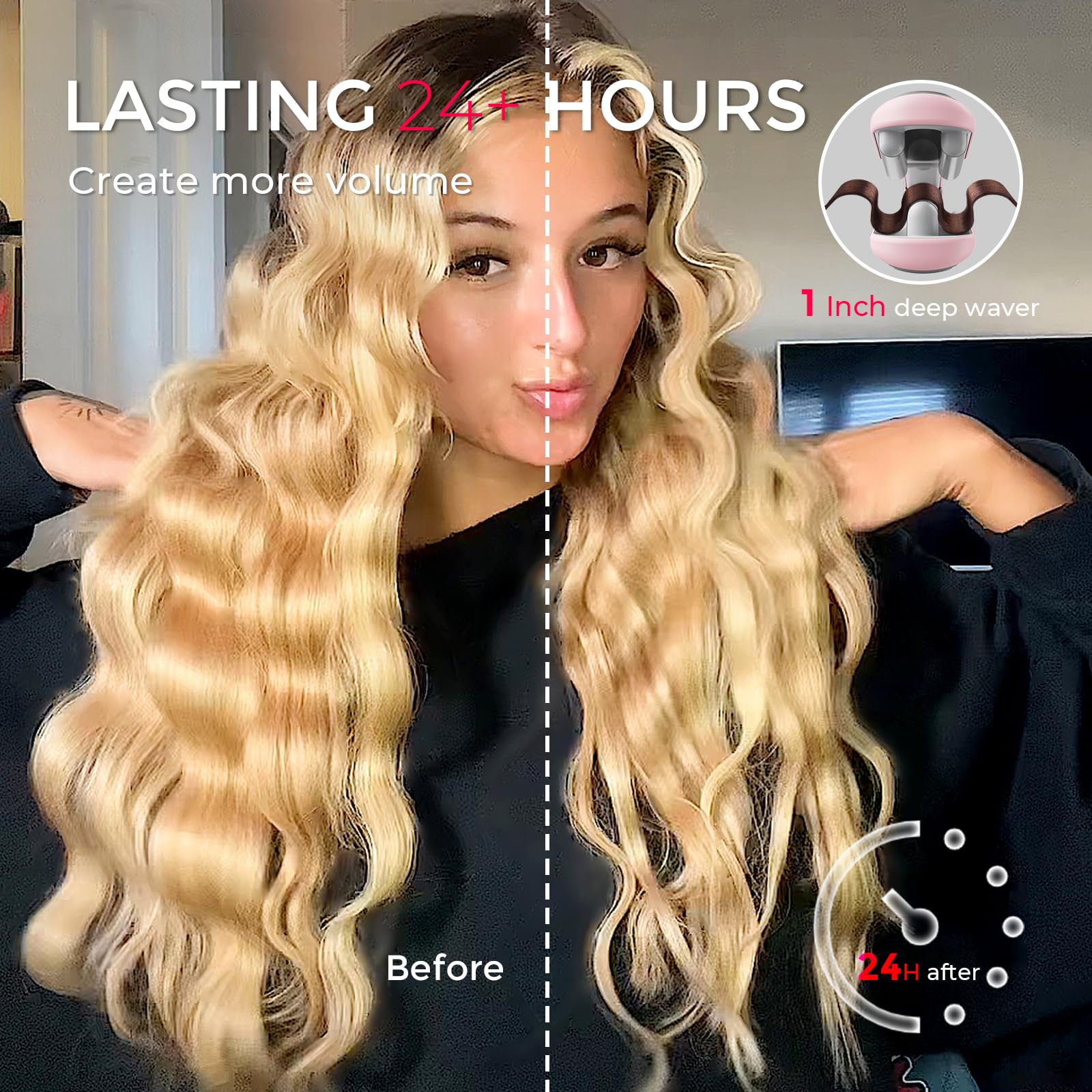 Foto 4 pulgar | Rizador de Pelo Tymo Rovy Waver 3 Barriles Rosa - Venta Internacional