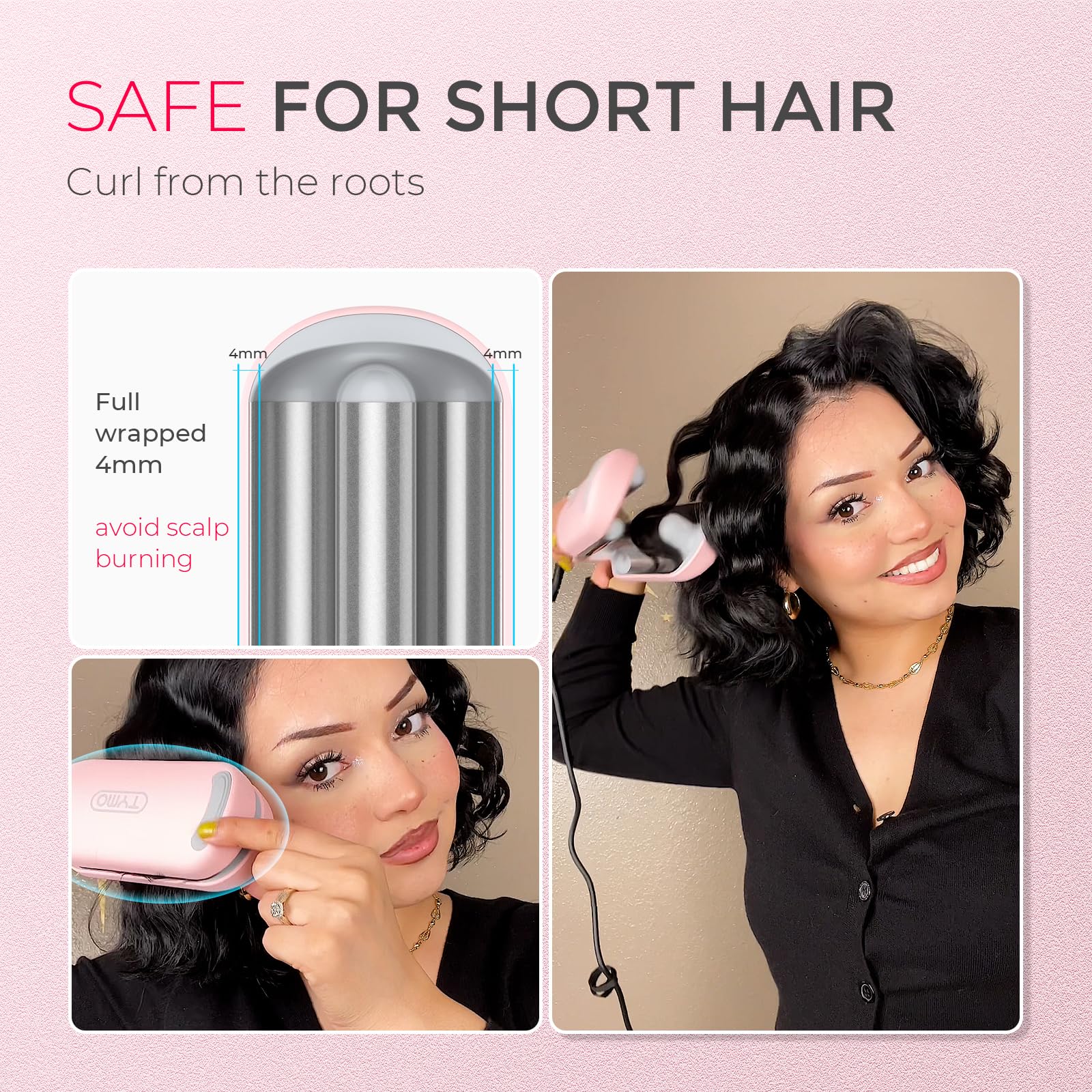 Foto 6 pulgar | Rizador de Pelo Tymo Rovy Waver 3 Barriles Rosa - Venta Internacional